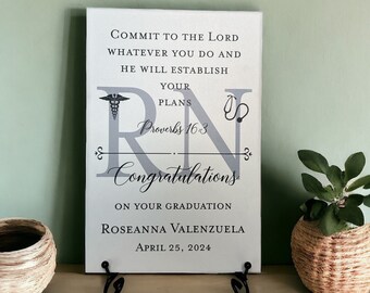 Commit to The Lord Whatever You Do Registered Nurse Graduation Ceramic Tile Plaque Gift For RN, Cna, Lpn, Aprn, Aide, Plans Established