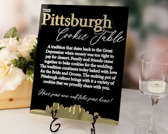 3D Mirror Pittsburgh Cookie Table Tradition Favors Clear Glass Look Acrylic Wedding Sign All of Yinz Skyline Perspex Cookies Table Sign