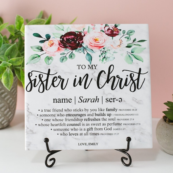 To My Sister In Christ Personalized Name Scripture Verse Encouragement Tile Plaque Christian Gift For Religious Church Bible Study Friend