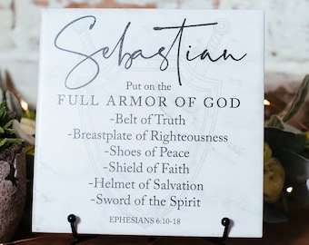 Put On The Full Armor Of God Personalized Christian Gifts for Men, Teens, Boys, Unique Christian Art, Baby Shower Scripture Bible Verse