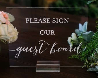 Please Sign Our Guestboard OR Guest Book Glass Look Acrylic Wedding Sign, Guest Board or Guestbook Plexiglass Perspex Lucite Table Sign