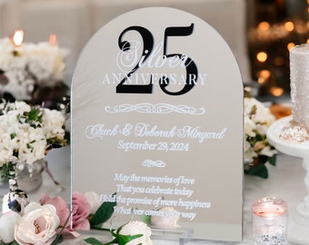 ARCH 25th Silver Mirror Wedding Anniversary Sign Personalized Gift Plaque For Spouse, Twenty Fifth Party Gift For Couples