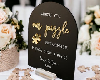 3D Mirror Laser Cut Without You Our Puzzle Isn't Complete Wedding Puzzle Piece Guestbook Acrylic Sign, Please Sign A Piece