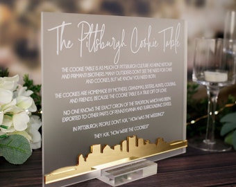 3D Mirror Pittsburgh Cookie Table Tradition Favors Clear Glass Look Acrylic Wedding Sign All of Yinz Skyline Perspex Cookies Table Sign