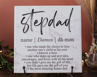 Personalized Step Dad Tile Plaque Gift From Stepson or Stepdaughter, Stepfather Birthday, Father's Day, Definition of Stepdad Sign