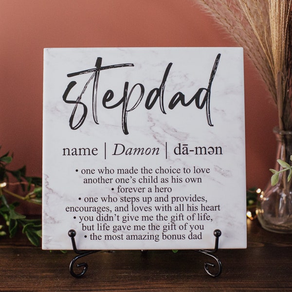 Personalized Step Dad Tile Plaque Gift From Stepson or Stepdaughter, Stepfather Birthday, Father's Day, Definition of Stepdad Sign