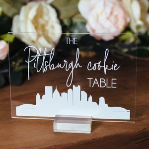 Pittsburgh Cookie Table Tradition Favors Clear Glass Look Acrylic Wedding Sign All of Yinz Skyline Lucite Perspex Cookies Table Sign SIG-PCT