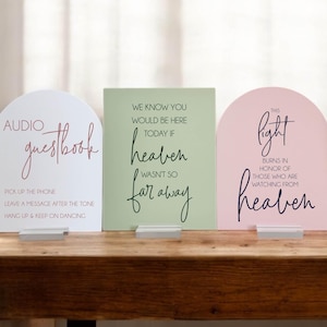 Sign Bundle Set of Guestbook, Gifts Cards, In Loving Memory, Please Take One Acrylic Modern Calligraphy Wedding Sign, This Light Burns
