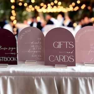 Custom Wedding Color Palette Acrylic Sign Bundle of Guestbook, Gifts and Cards, In Loving Memory Favors Please Take One Open Bar Signage Set