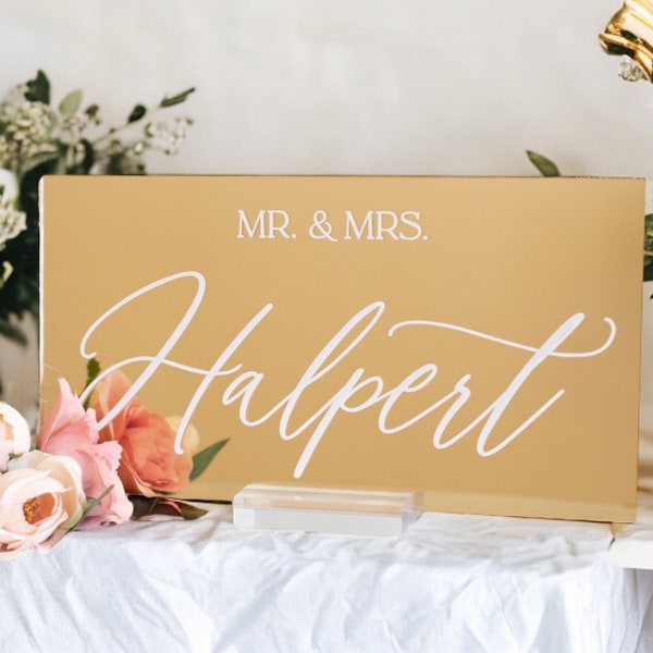 Gold Silver Or Rose Gold Mirrored Acrylic Wedding Head Table Mr Mrs Mirror Sign, Last Name Bride Groom Newlywed Sweetheart Table Signage