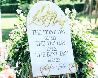 3D Gold Mirror Our Love Story First Day Yes Day Best Day Acrylic Wedding Sign, Sweetheart Table Lucite Table Sign, Special Dates Anniversary