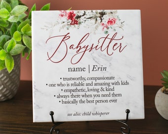 Babysitter Ceramic Tile Plaque With Stand, Thank You Childcare Sign, Custom Appreciation For Nanny, Home Care Nurse Gift, Floral Design