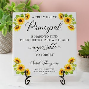Sunflowers PRINCIPAL Appreciation Tile Plaque Gift From College, High School Student or Child to Professor, Elementary Teacher, Mentor