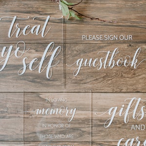Sign Bundle of Guestbook, Gifts and Cards In Loving Memory Please Take One Favors Clear Glass Acrylic Modern Calligraphy Wedding Sign