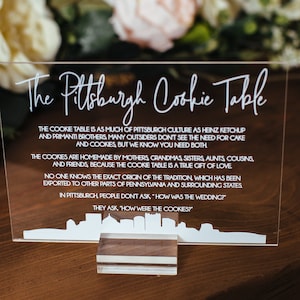 Pittsburgh Cookie Table Tradition Favors Clear Glass Look Acrylic Wedding Sign All of Yinz Skyline Lucite Perspex Cookies Table Sign image 1