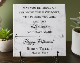 Happy Retirement Tile Plaque Gift For Boss, Colleague, Coworker, Teacher, Friend, Truly Great Mentor, Retiring Present Idea And Stand