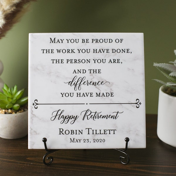 Happy Retirement Tile Plaque Gift For Boss, Colleague, Coworker, Teacher, Friend, Truly Great Mentor, Retiring Present Idea And Stand