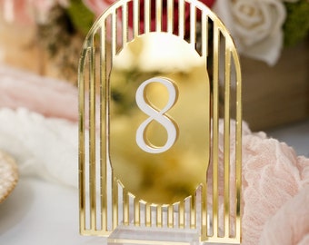 3D ARCH Shape Midcentury Wedding Table Number Acrylic Sign, Perspex Gold, Silver, Black or White Modern Deco Minimalist 3D Numbers