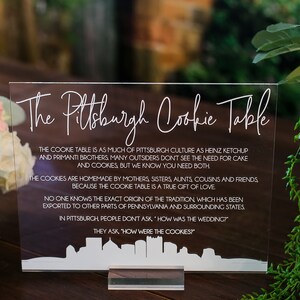 Pittsburgh Cookie Table Tradition Favors Clear Glass Look Acrylic Wedding Sign All of Yinz Skyline Lucite Perspex Cookies Table Sign image 3