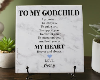 To My Godchild Tile Plaque Gift From Godmother or Godfather to Godson or Goddaughter, Birthday, Baptism, Confirmation, Christmas Gift