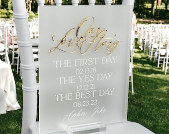 3D Gold Mirror Our Love Story First Day Yes Day Best Day Acrylic Wedding Sign, Sweetheart Table Lucite Table Sign, Special Dates Anniversary