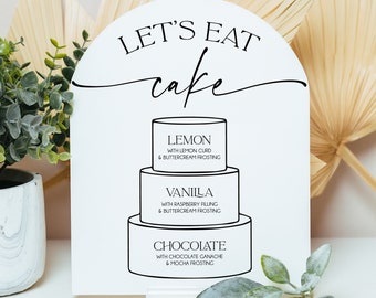 Let's Eat Cake Wedding Cake Tier Flavors Sign, Arch Cake Tiered Table Menu With Descriptions Of Each Layer Acrylic Sign With Stand