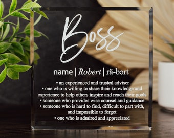 Bosses Day Crystal Glass Plaque, for Employee Recognition, Best CEO, World's Top Boss Trophy, Retirement Gift Plaque, Present from Employees