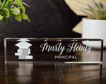 Principal Glass Office Desk Name Plate, Head Of School Nameplate, Teacher Appreciation Gift, Assistant Principal Gift From Teachers