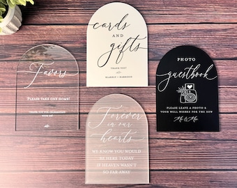 5"x7" ARCH  Bundle Choose Your FONT Sign Set of Guestbook, Gifts Cards, In Loving Memory, Please Take One Acrylic Modern Calligraphy Signs