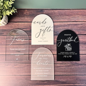 5"x7" ARCH  Bundle Choose Your FONT Sign Set of Guestbook, Gifts Cards, In Loving Memory, Please Take One Acrylic Modern Calligraphy Signs