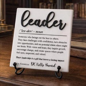 3D Marble Great Leader Definition Plaque With Stand, Thank You Mentor Sign, Boss Retirement Appreciation, Teacher, Counselor, Coach Tile