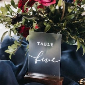FROSTED Glass Look Acrylic Table Number Sign With Stands, Perspex Modern Calligraphy Table Numbers, Lucite Minimalist Number