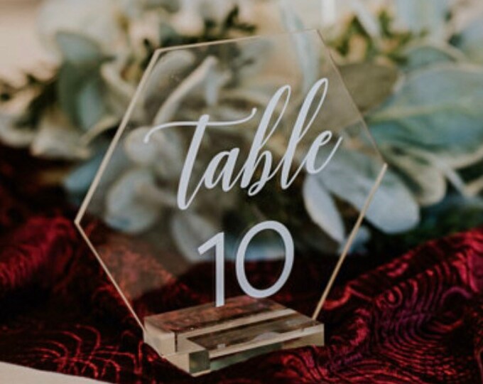 Hexagon Acrylic Table Number Signs With Stands Perspex Modern Etsy