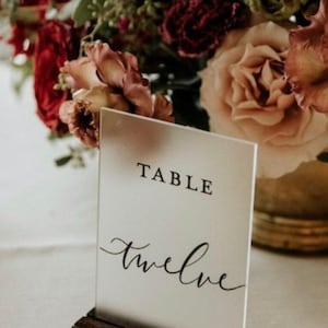 FROSTED Glass Look Acrylic Table Number Sign With Stands, Perspex Modern Calligraphy Table Numbers, Lucite Minimalist Number