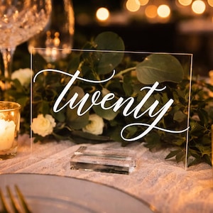 Elegant Acrylic Table Number Sign With Stands, Clear, Frosted, White or Black