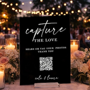 Help Us Capture the Love QR Code Social Media Clear Glass Look Acrylic Wedding Sign, Tag Your Photos Calligraphy Plexiglass Perspex