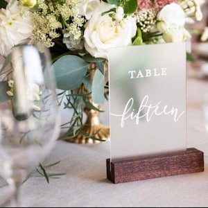 FROSTED Glass Look Acrylic Table Number Sign With Stands, Perspex Modern Calligraphy Table Numbers, Lucite Minimalist Number