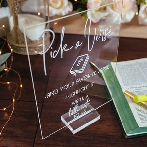 Pick Or Highlight Your Favorite Bible Verse Guestbook Clear Glass Look Acrylic Wedding Sign, Guest Book Plexiglass Perspex Lucite Table Sign image 2