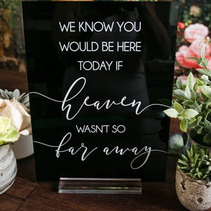 We Know You Would Be Here Today If Heaven Wasn't So Far Away Memorial Clear Glass Look Acrylic Wedding Sign Those Forever In Hearts