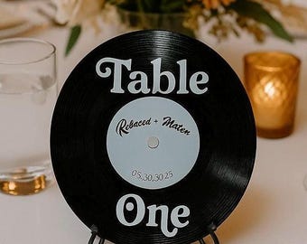 Retro Vinyl Record Wedding Table Numbers, Boho Vintage Acrylic Reception Decor, Disco Groovy 70s Party Signs