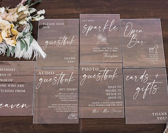 Set of 4x6 OR 5x7  Acrylic Wedding Signs, Gifts and Cards, In Loving Memory, Please Take One Favors Clear Glass Modern Calligraphy