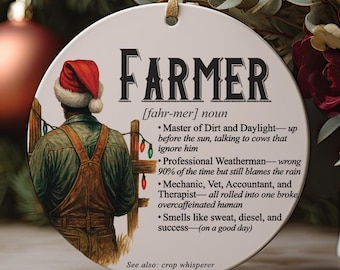 Farmer Christmas Ornament Ceramic Holiday Gift for Farmers Agriculture Worker Tractor Lover Farm Life Decor Personalized Stocking Stuffer