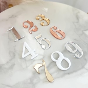 Gold, Rose Gold, Silver Mirror, White or Black Blank Wedding Acrylic Numbers | DIY Table Numbers | Modern Party Decor With 3M Adhesive