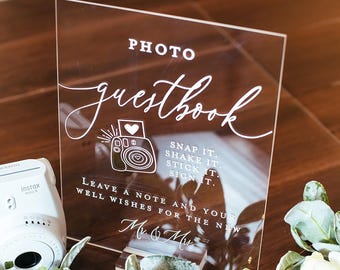 Photo Guestbook Snap It Shake It Stick It Sign It Acrylic Wedding Sign, Leave A Note & Well Wishes Photo Booth Station Guest Book Lucite