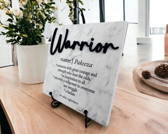3D Warrior Cancer Survivor Definition Plaque, Beat Breast Cancer Recovery Sign, Strength Keepsake, Encouragement Motivational Hardship Tile