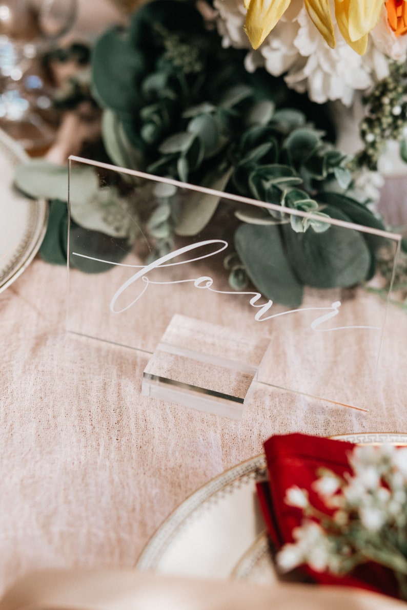 Acrylic Table Number Sign With Stands Clear Glass Look Etsy