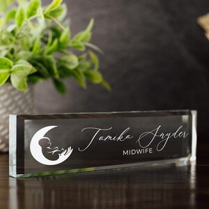 Midwife Nurse Glass Office Desk Name Plate, Clear Doula Nameplate, Medical Practitioner Appreciation Gift, Birth Advocate, Birthing Center Font D