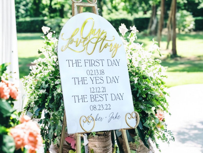 3D Gold Mirror Our Love Story First Day Yes Day Best Day Acrylic Wedding Sign, Sweetheart Table Lucite Table Sign, Special Dates Anniversary