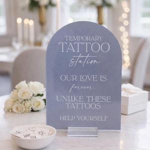 Temporary Tattoo Station Acrylic Sign for Wedding or Bachelorette | Fun Reception Table Signage | Modern Event Decor Sten Bild 2