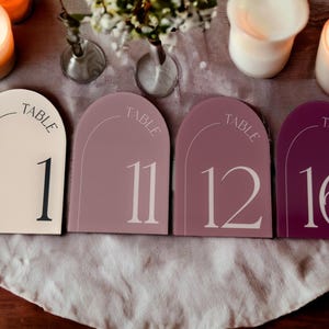 ARCH Custom Wedding Luxe Color Palette Acrylic Table Numbers Signage Set, Blush, Dusty Blue, Sage, Terracotta, Personalized Painted Look